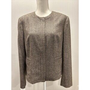 Evan Picone Vintage Zippered Blazer Jacket Brown Wool Blend Size 14